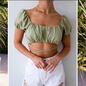 Priceless- Ellie Olive Tie Crop Top